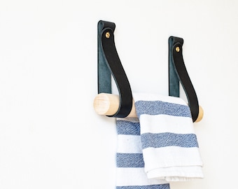 leather towel rack, towel hanger, leather hanger, leather wall holder, hanging strap, bathroom accessories, boho towel holder, towel hanging