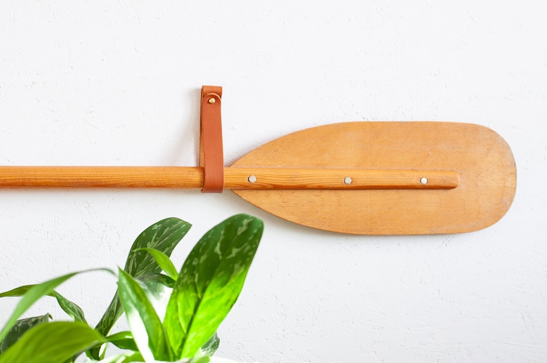 Leather paddle hangers, canoe paddle hanger, hanger for decorative paddle, leather oar hanger, leather hanger for canoe paddle, canoe paddle image 3