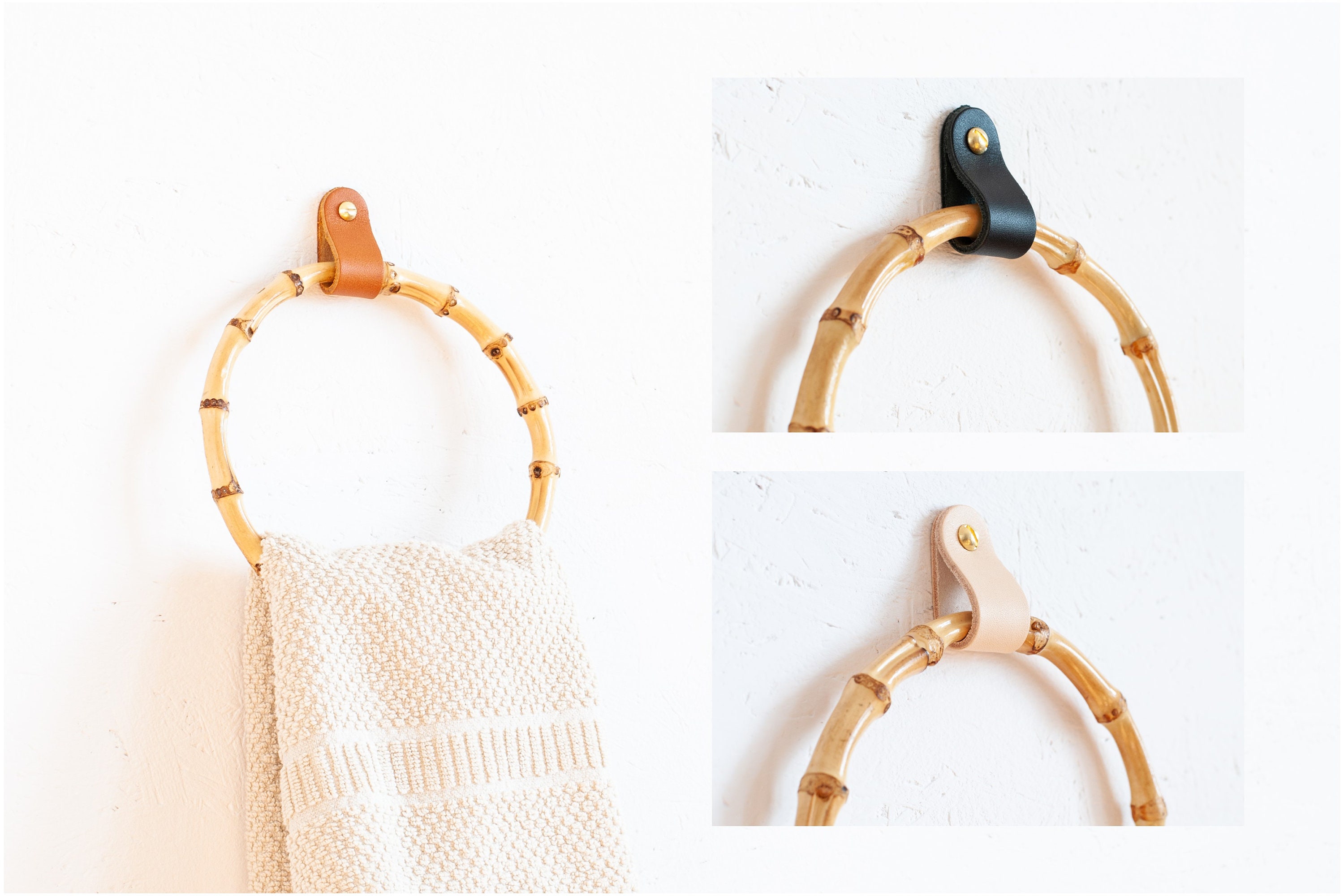 Leather and Bamboo Ring Towel Holder Towel Ring Towel Etsy