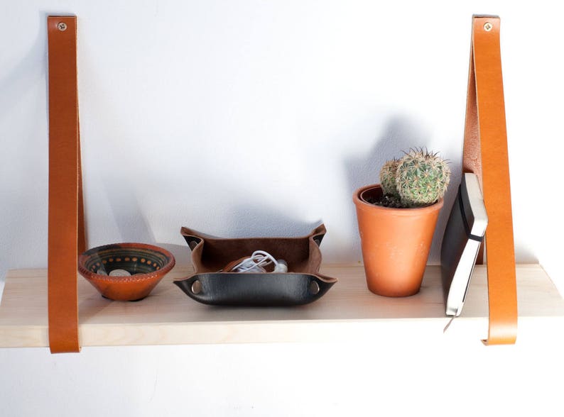 Leather Shelf Straps Hanging Shelf Straps Leather Wall Etsy