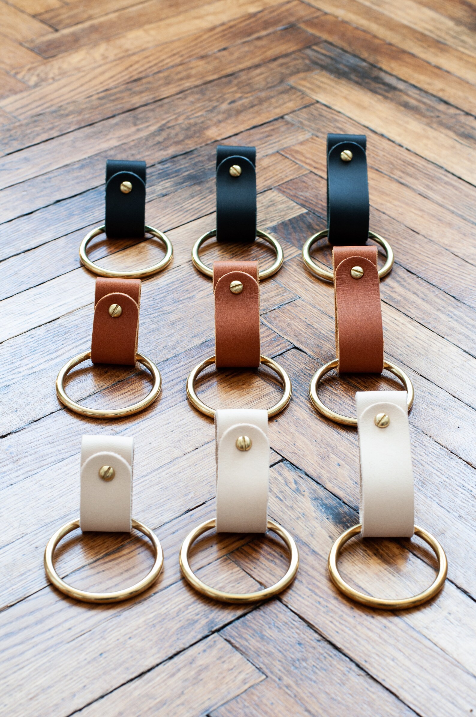 Leather strap hanger with solid brass ring leather strap Etsy