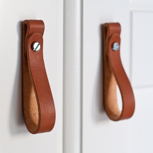 Leather drawer pulls, leather door handles, leather door pulls, leather knobs, cupboard handles, leather knob pulls, knobs, furniture pulls