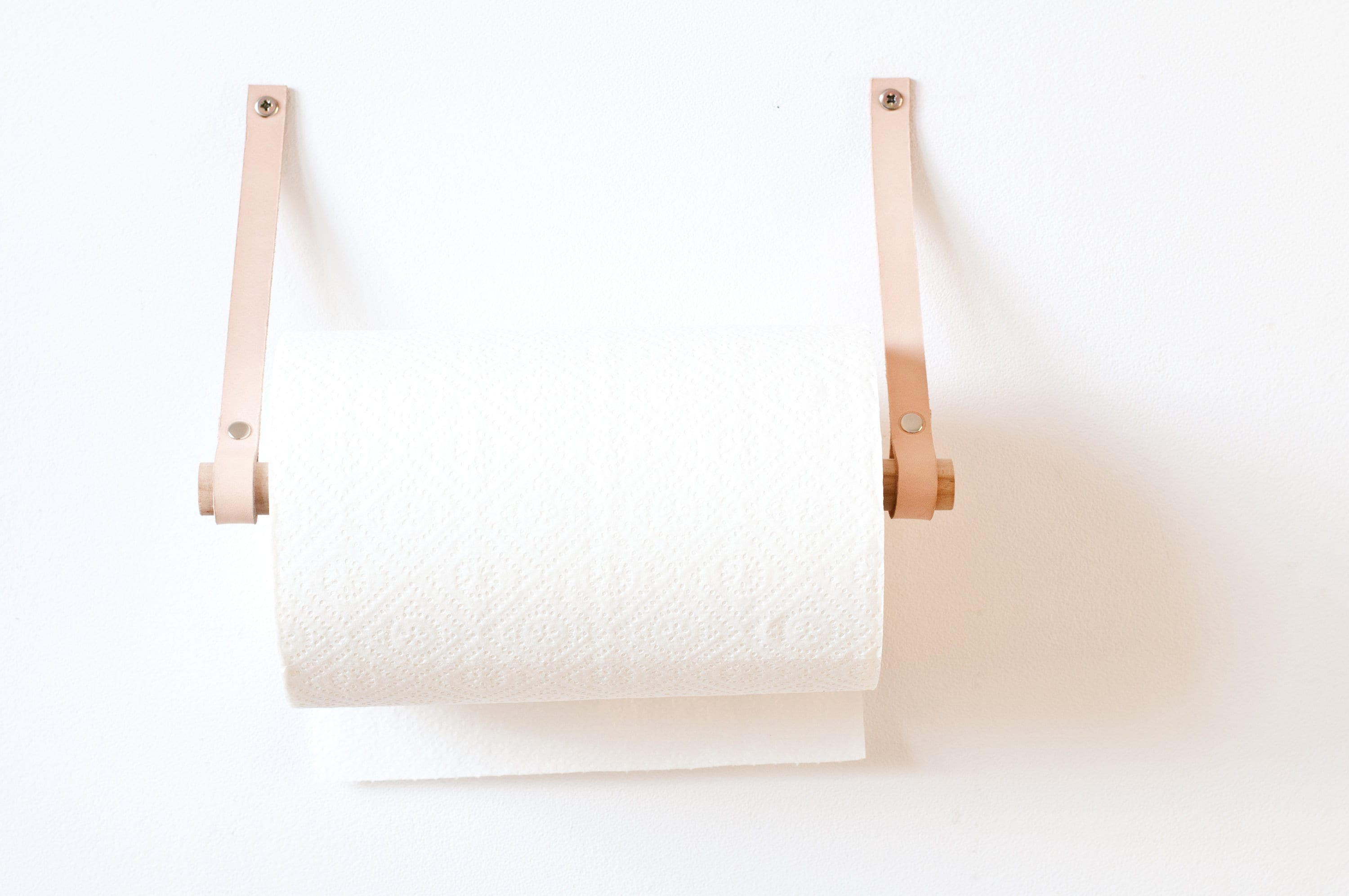 Paper towel holder from leather, wood / Kitchen roll holder