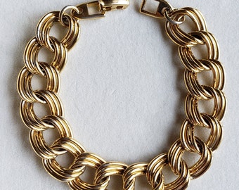 Napier Mid-Century Glam Chunky Triple Link Chain Gold Tone Bracelet PAT. 4,774,743