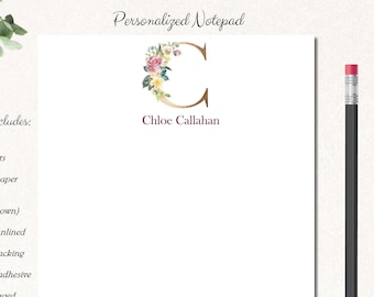 Personalized Notepad | Monogram Notepad | Memo Pad | To Do LIst Notepad | Stationery | Stationary | Gift for Her | Monogrammed GOLDEN FLORAL