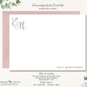Personalized Monogram Note Cards With Envelopes, Initial Stationery for ...