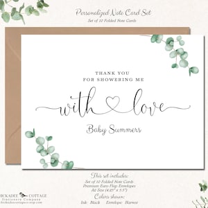 Baby Shower Thank You Cards, Set of 10 Thank You Notes, Personalized Baby Stationery Stationary Baby Boy Baby Girl WITH LOVE BABY greenery