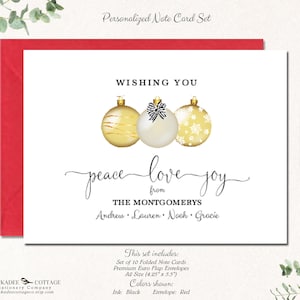 Christmas Card, Holiday Cards, Christmas Cards Pack, Set of 10 Personalized Christmas Cards, Seasons Greetings, Blank Inside, PEACE LOVE JOY