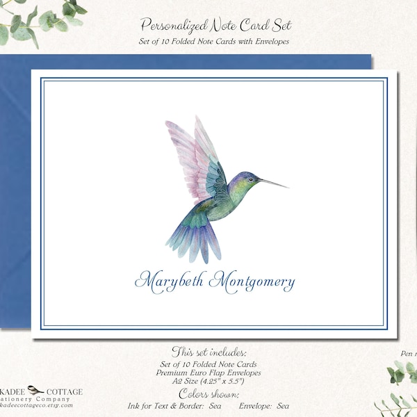 Hummingbird Note Cards, Humming bird Gifts, Colorful Hummingbird Stationery, Nature Bird Lover Gift, Personalized Gifts, HUMMINGIBRD CENTER