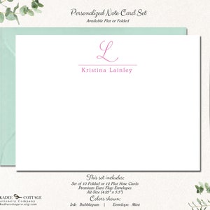 Personalized Initial Note Cards With Envelopes, Set of 10 Folded or 12 ...