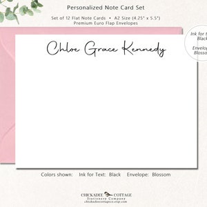 Personalized Note Cards with Envelopes, Set of 12 Flat Notecards, Stationery for Women, Blank Stationary Cards, MODERN AUTOGRAPH FLAT