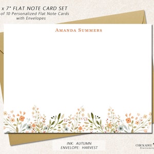 Personalized Stationery Note Cards Set with Envelopes, Set of 10 Flat 5&quot; x 7&quot; (A7 Size) Boxed Notecards with Flowers, SEDONA BLOOMS BOTTOM