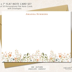 Personalized Stationery Note Cards Set with Envelopes, Set of 10 Flat 5" x 7" (A7 Size) Boxed Notecards with Flowers, SEDONA BLOOMS BOTTOM