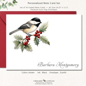 Chickadee Note Cards, Chickadee Bird Gifts, Colorful Bird Stationery, Nature Bird Lover Gift, Personalized Gifts, CHICKADEE ON BRANCH