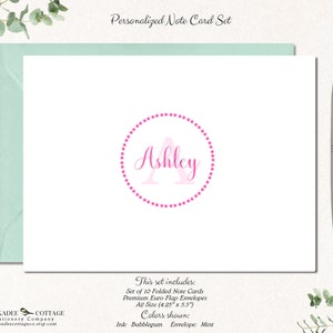 Personalized Note Card Set Personalized Stationary Cards Monogram Stationary Cute Notecards Initial Monogram Gifts DOTTED CIRCLE image 4