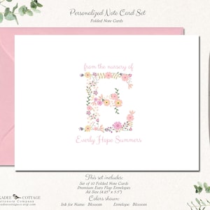 Baby Shower Thank You Cards Girl, Baby Thank You Notes, Personalized Baby Stationery / Stationary, Flower Flowers, Baby Girl, FLORAL NURSERY