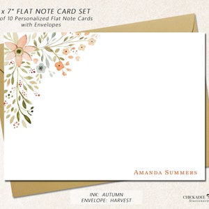Personalized Stationery Note Card Set with Envelopes, Set of 10 Flat 5&quot; x 7&quot; (A7 Size) Boxed Notecards for Women, SEDONA BLOOMS CORNER