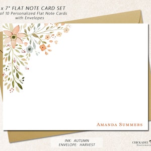 Personalized Stationery Note Card Set with Envelopes, Set of 10 Flat 5" x 7" (A7 Size) Boxed Notecards for Women, SEDONA BLOOMS CORNER