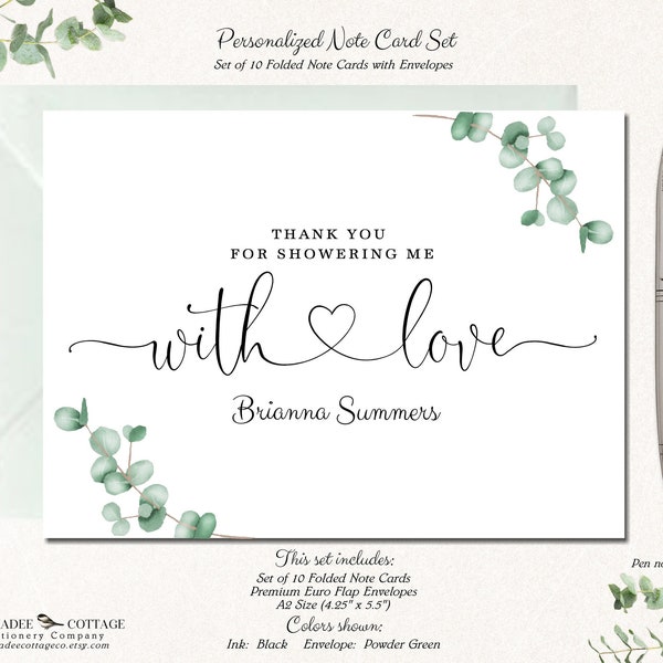 Bridal Shower Thank You Cards | Set of 10 Thank You Notes | Wedding Stationery Bridal Shower Gift | Note Cards | WITH LOVE BRIDAL Greenery