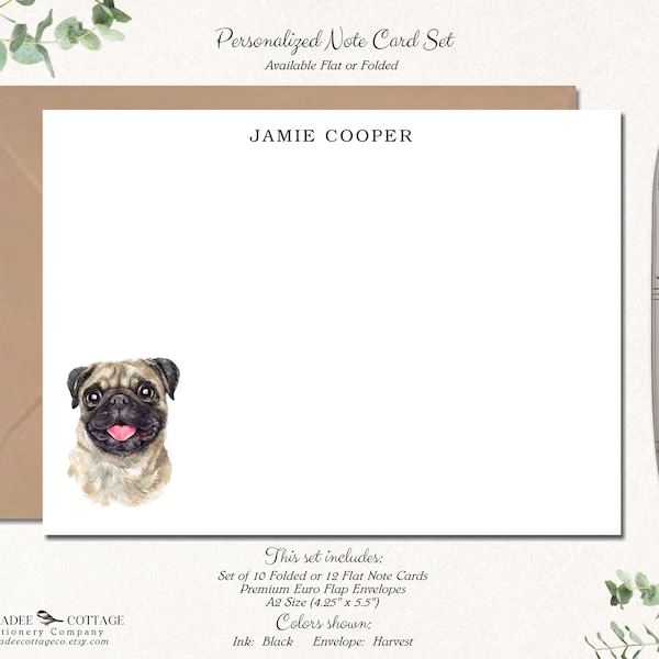 Pug Gifts, Pug Note Cards, Dog Lover Gift, Pug Dog Stationery, Dog Owner Gift, Pug Gifts, Pug Stationery, Pug Stationary, Custom PUG CORNER