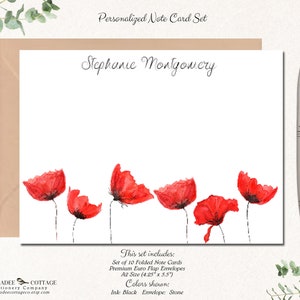 Personalized Poppy Note Cards with Envelopes | Set of 10 Notecards | Flower Stationery | Floral Stationary | Gift for Her | POPPIES