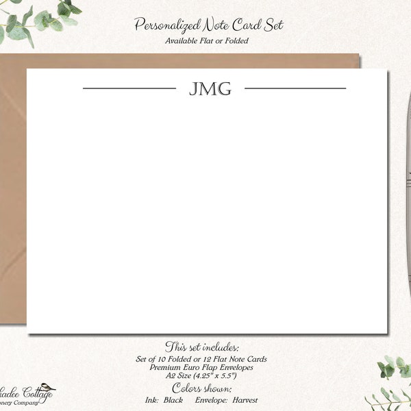Personalized Stationery Gift for Men, Flat or Folded Cards, Monogram Note Cards for Men, Corporate Gifts for Men, Business AMBITION MONOGRAM