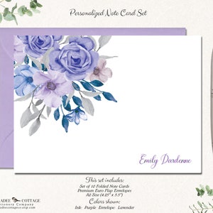 Personalized Purple Flower Stationery Floral Thank You Cards Floral Stationary with Envelopes Personalized Gifts PURPLE GREY FLORAL image 1