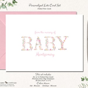 Girl Baby Shower Thank You Cards, Baby Thank You Notes, Personalized Baby Stationery / Stationary, Flower Flowers, Baby Girl, FLORAL BABY