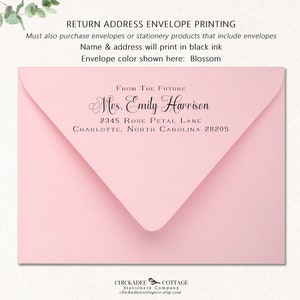 Return Address Printing Add-On Service, Envelopes NOT included, Bridal Shower Personalized Envelopes, Prints in black ink, FUTURE MRS