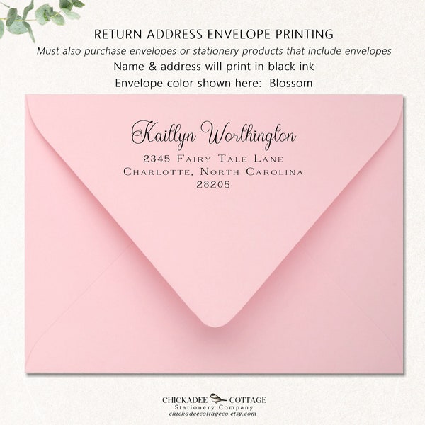 Return Address Printing Add-On Service, Envelopes are NOT included, Custom Script Personalized Envelope Printing MODERN FAIRYTALE