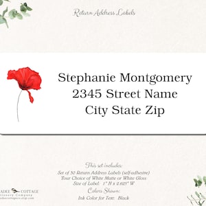Poppy Return Address Labels, Return Address Stickers, Personalized Return Address Stickers with Poppy Flower, Custom Labels, POPPY
