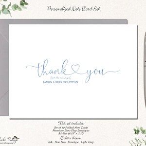 Baby Shower Thank You Cards Boy, Baby Thank You Notes, Personalized Baby Stationery / Stationary, Baby Boy, Baby Girl, BABY HEART TY image 1