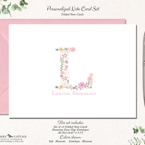Monogram Gifts | Note Cards with Envelopes | Personalized Stationary | Custom Stationary | Stationery Set | PINK FLORAL MONOGRAM