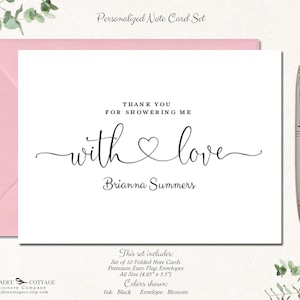 Bridal Shower Thank You Cards, Set of 10 Folded Cards with Envelopes, Wedding Stationery, Bridal Shower Gift, WITH LOVE BRIDAL