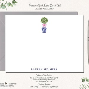 Ginger Jar Personalized Note Card Set with Envelopes | Topiary Ginger Jars Personalized Stationery | Gift for her | GINGER JAR TOPIARY split