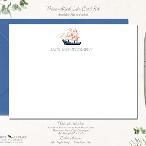 Personalized Ship Stationery Set, Set of 10 Folded or 12 Flat Cards, Envelopes included, Sailboat Stationery, Nautical Note Cards, SHIP
