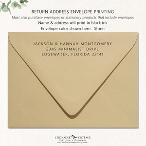 Return Address Printing Add-On, Personalized Custom Envelopes, Must also purchase envelopes or products that include envelopes MINIMALIST