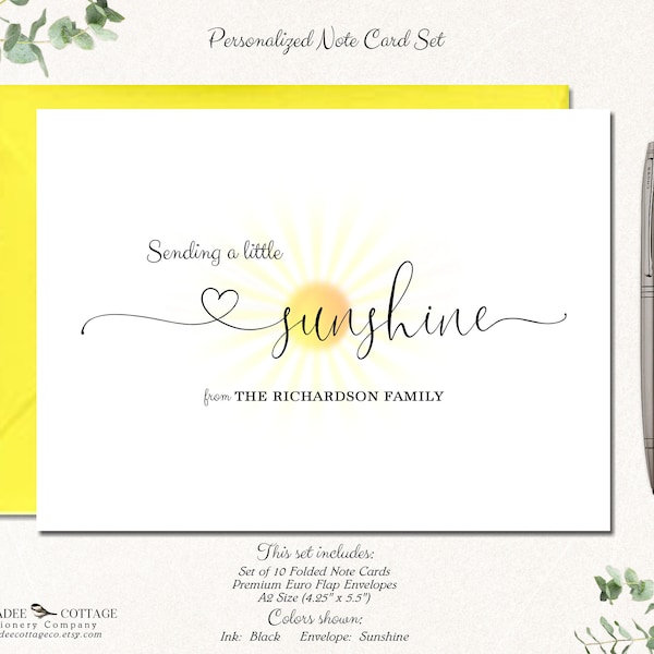 Personalized Thinking of You Card Set, Friendship Card, Thinking of You Cards, Set of 10 Just Because Card Set, SENDING SUNSHINE
