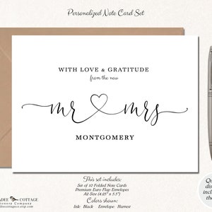 Mr and Mrs Wedding Thank You Cards, Custom Wedding Cards, Personalized Wedding Cards, Wedding Thank You Notes, Set of 10 MR & MRS HEART
