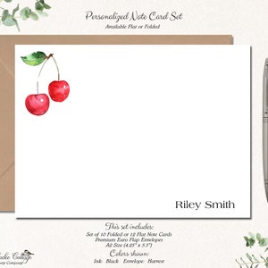 Personalized Cherry Note Cards, Stationery with Fruit, Cherry Gift, Custom Note Cards, Note Cards with Envelopes, Cute Stationary, CHERRIES