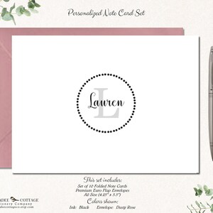 Personalized Note Card Set Personalized Stationary Cards Monogram Stationary Cute Notecards Initial Monogram Gifts DOTTED CIRCLE image 1