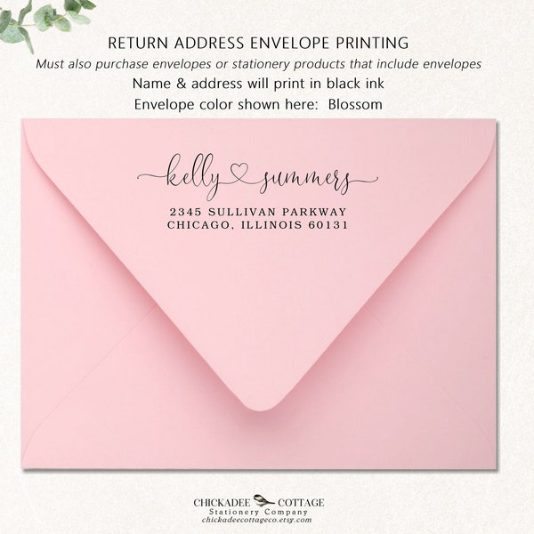 Return Address Printing Add-On Service, Envelopes are not included & must be purchased separately, Personalized Custom Envelopes, HEART NAME