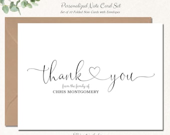 Funeral Thank You Cards, Set of 10 Cards with Envelopes, Funeral Acknowledgement Sympathy Cards, Celebration of Life THANK YOU HEART funeral
