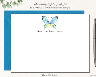 Butterfly Personalized Stationery | Butterfly Watercolor Note Cards | Stationary Notecards | Butterfly Gift Gifts | BUTTERFLY BLUE TOP