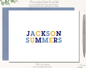 writing paper for letters Personalized Note Cards for Boys, Kids Stationery, Thank You Cards, Personalized Children's Stationary Penpal Notecards BLUE & YELLOW FOLDED