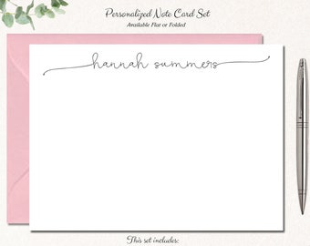 Personalized Script Stationery, Note Cards with Envelopes, Flat or Folded Blank Notecards, Personalized Cute Gift for Her MODERN SWASH