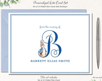 Personalized Peter Rabbit Note Cards, Baby Shower Stationery Set