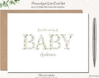 Baby Shower Thank You Cards Neutral, set of 10 Baby Thank You Notes, Newborn Gift, Baby Stationery, Greenery Flowers FLORAL BABY NEUTRAL