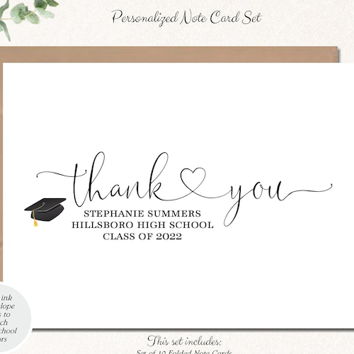 High School Graduation Thank You Notes Personalized Etsy