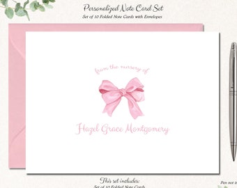 Baby Shower Thank You Cards Girl, Baby Shower Thank You Notes, Personalized Baby Stationery, Baby Girl Stationary, Baby Gift, DARLING BOW